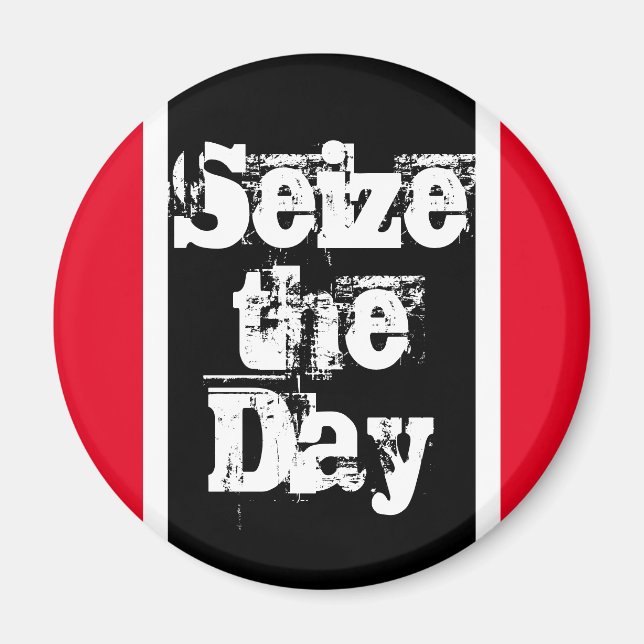 Seize The Day Happiness Quote Modern Black Red Magnet (Front)