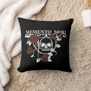 Seize the Day - Red Roses - Memento Mori Skull Cushion