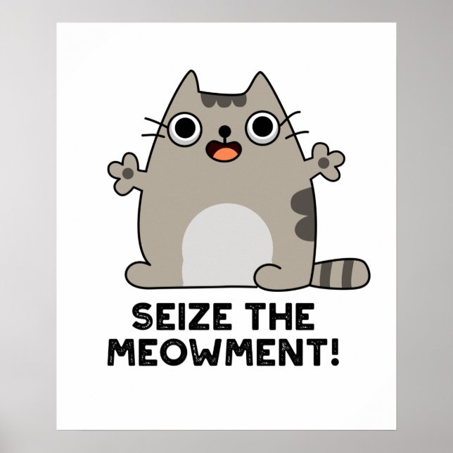 Seize The Meow-ment Cute Positive Cat Pun Poster (Front)