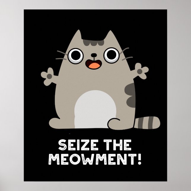 Seize The Meow-ment Positive Cat Pun Dark BG Poster (Front)