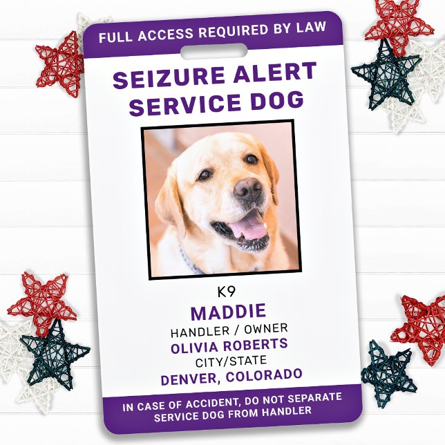 Seizure Alert Personalised Service Dog ID Photo ID Badge (Creator Uploaded)