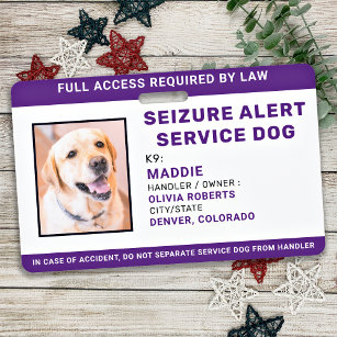 Seizure Alert Personalized Service Dog ID Photo  ID Badge