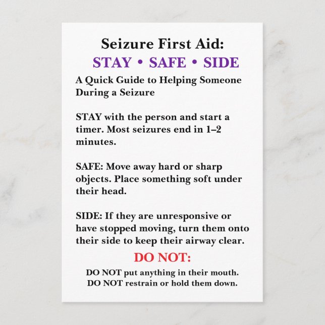 Seizure First Aid Card  (Front)
