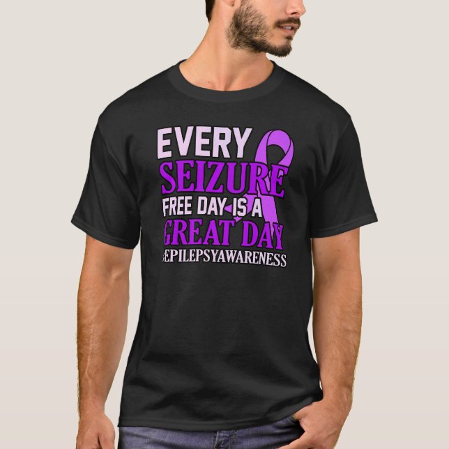 Seizure Free Day Epilepsy Awareness Purple Ribbon  T-Shirt (Front)