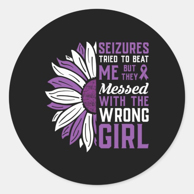 Seizures Purple Ribbon Epilepsy Awareness Epilepti Classic Round Sticker (Front)