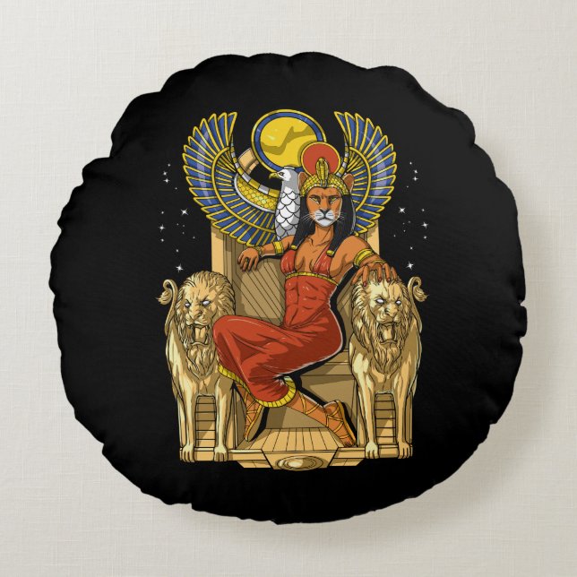 Sekhmet Egyptian Lioness Goddess Round Cushion (Front)