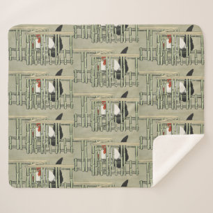 Sekka Roosters from Momoyogusa Japanese Art Sherpa Blanket