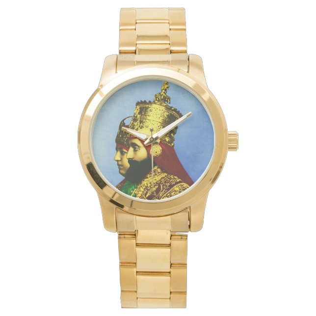 Selassie Rasta Reggae Ethiopia Gold Mens Watch (Front)