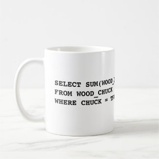 SELECT SUM(WOOD_QTY)FROM WOOD_CHUCKWHERE CHUCK ... COFFEE MUG