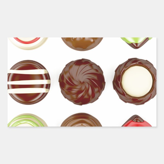 Selection of chocolate candies rectangular sticker (Front)