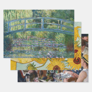 Selection of various impressionist masterpieces wrapping paper sheet
