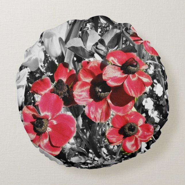 Selective Beauty - Anemone Blossoms Round Pillow (Back)