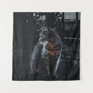 SELECTIVE FOCUS OF SILVER TABBY CAT TAPESTRY