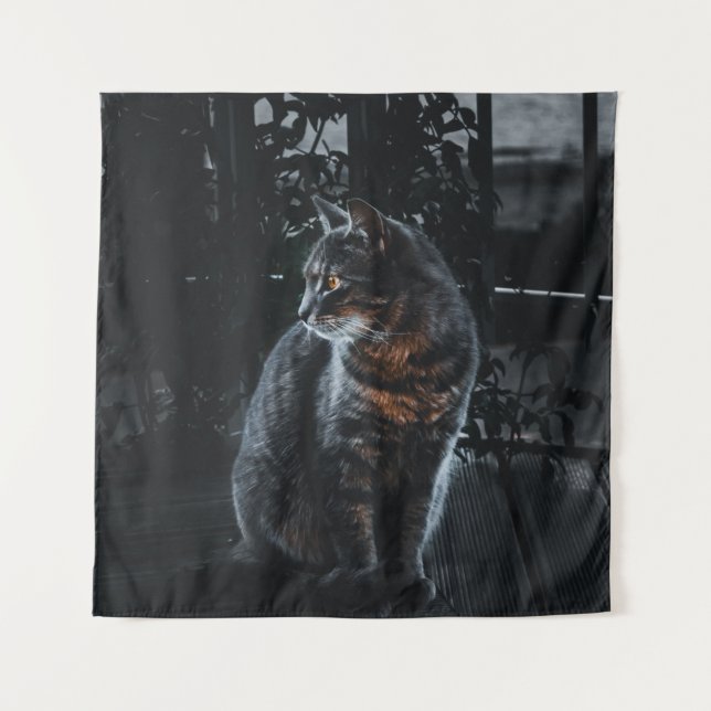 SELECTIVE FOCUS OF SILVER TABBY CAT TAPESTRY (Front)