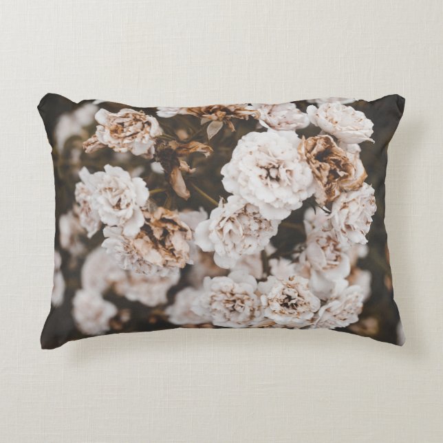 SELECTIVE FOCUS PHOTOGRAPHY OF WHITE PETALED FLOWE DECORATIVE CUSHION (Front)