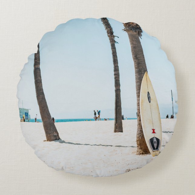 Selective focus photography of white surfboard round cushion (Front)