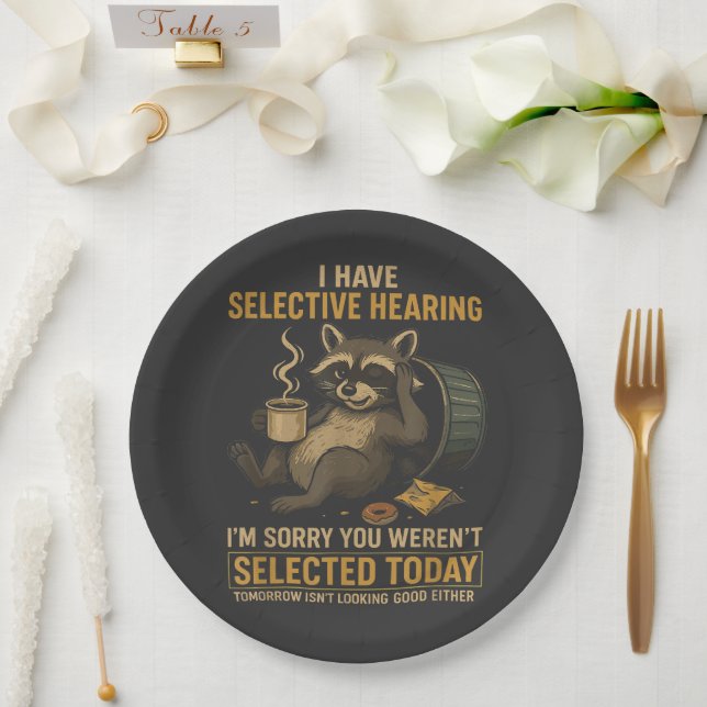 Selective Hearing Funny Raccoon Coffee Paper Plate (Wedding)
