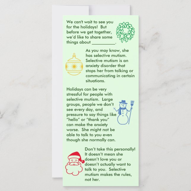 Selective Mutism Christmas Girl Flat Card (Front)