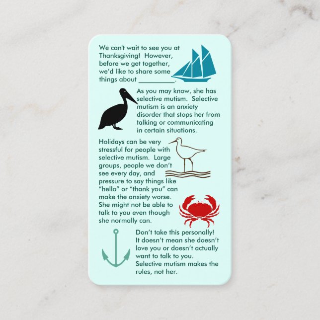 Selective Mutism Get Together Girl Business Card (Front)