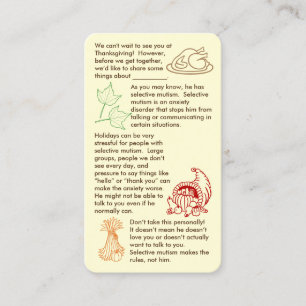 Selective Mutism Thanksgiving Boy Business Card