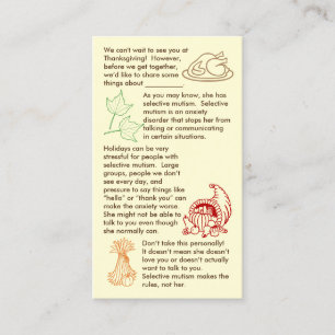 Selective Mutism Thanksgiving Girl Business Card