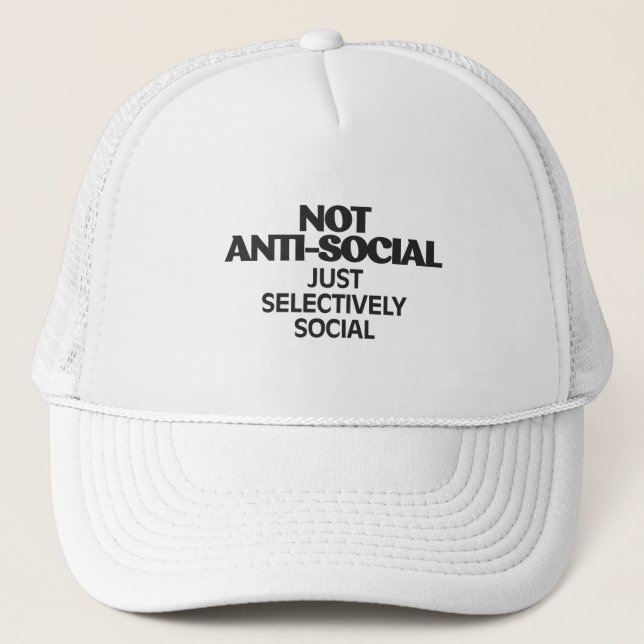 Selectively Social Statement Typography Design Trucker Hat (Front)