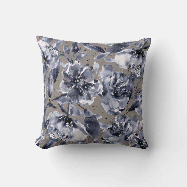 Selena Fantasy Watercolor Floral Beige Reversible Cushion (Front)