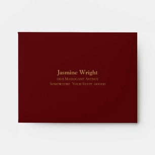 Self Addressed Burgundy with Gold Text Wedding Envelope