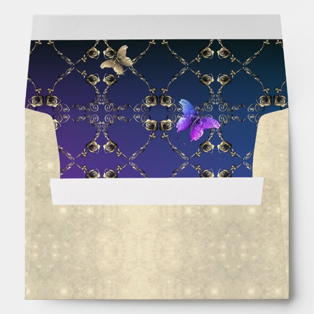 Self Addressed Romantic Rose & Beige Purple Envelope (Back (Bottom))