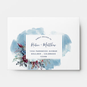 Self-Addressed RSVP, Blue Burgundy Purple Floral Envelope
