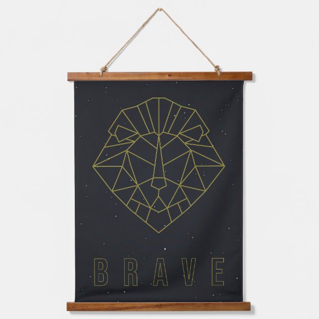 self-care affirmation poster yellow origami lion hanging tapestry (Front)