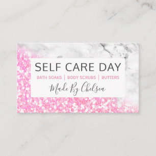 Self Care Day Pink Marble Handmade Bath Beauty Spa Business Card
