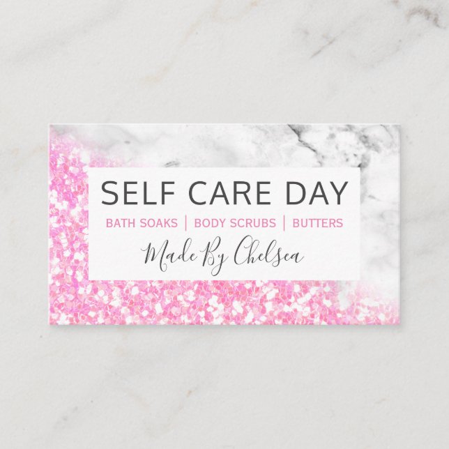 Self Care Day Pink Marble Handmade Bath Beauty Spa Business Card (Front)