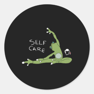 Self Care Frog Drinking Tea Yoga Classic Round Sticker