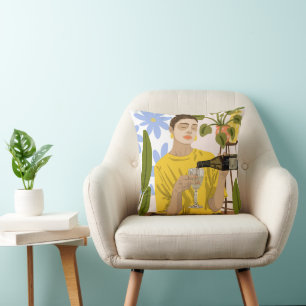 Self Care Illustration, Fashion Woman Wine Cushion