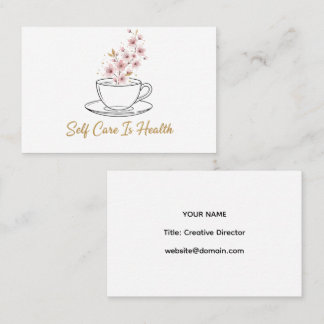 Self Care Is Health - Floral Tea Cup Business Card
