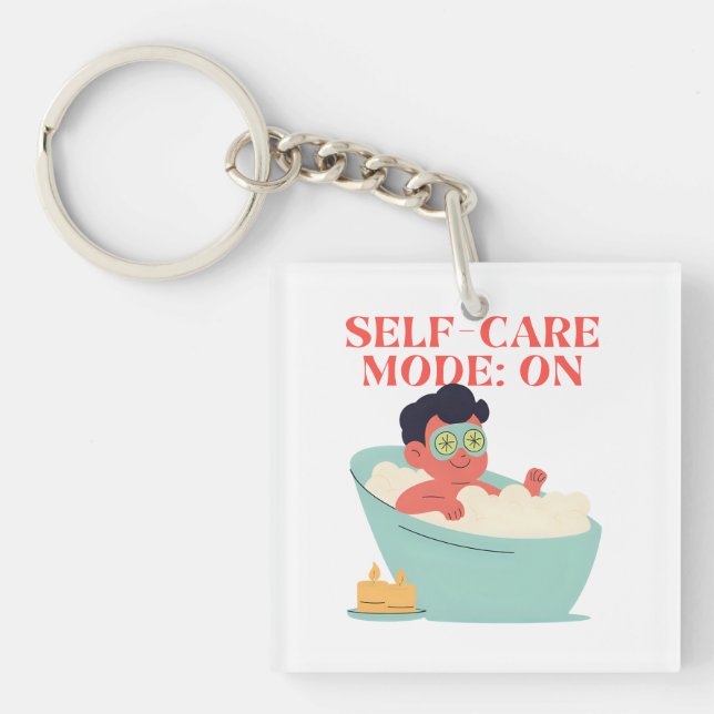 Self-Care Mode: ON – Cute & Funny Cartoon Bathing  Key Ring (Front)