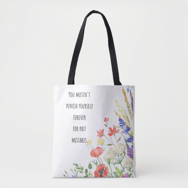 Self-Compassion Floral Quote Tote Bag (Front)
