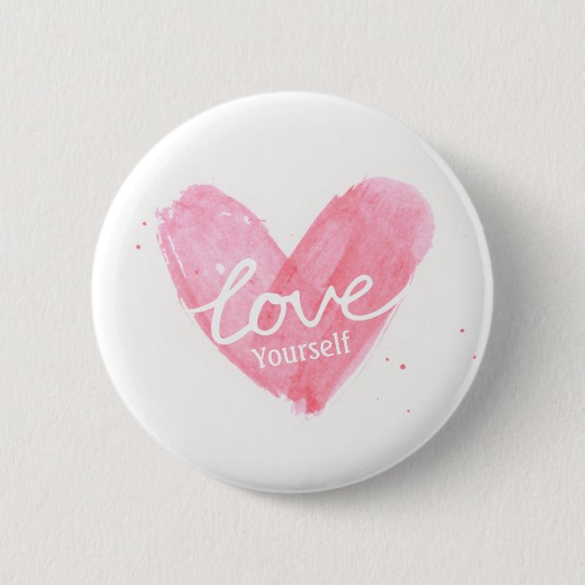 Self Esteem Love Yourself Typography Heart 6 Cm Round Badge (Front)