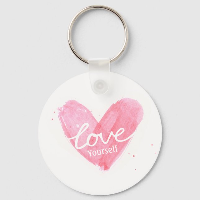 Self Esteem Love Yourself Typography Heart Key Ring (Front)
