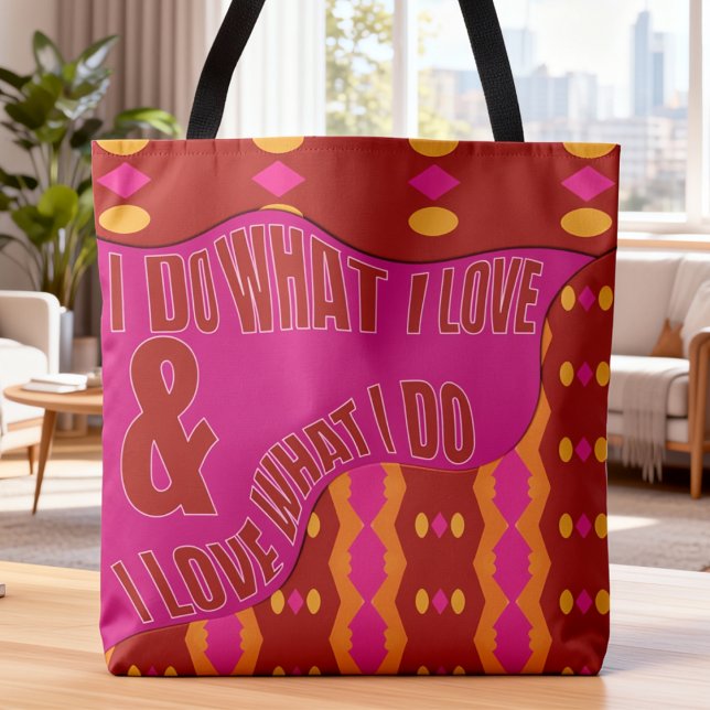 Self Expression Brown Pink Patterned Tote Bag (A little motivation you can carry all day. Fun & playful in pink and brown.)