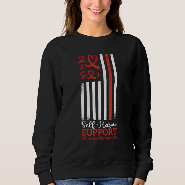 Self Harm Awareness Support Mental Health Red Ribb Sweatshirt (Front)