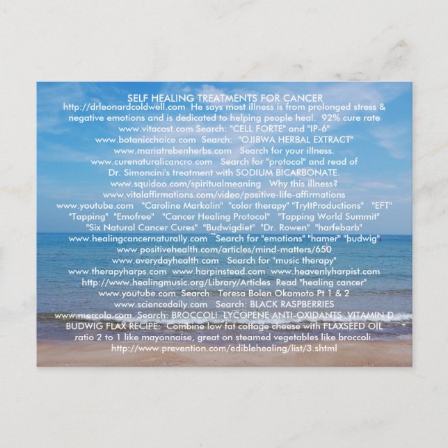 SELF HEALING FROM CANCER & ILLNESS POSTCARD (Front)