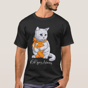 Self Injury Awareness Month Orange Ribbon Cat T-Shirt