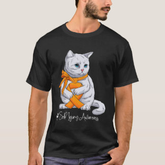 Self Injury Awareness Month Orange Ribbon Cat T-Shirt
