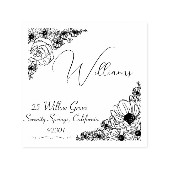  Self inking Family Address Floral Doodles stamp (Design)
