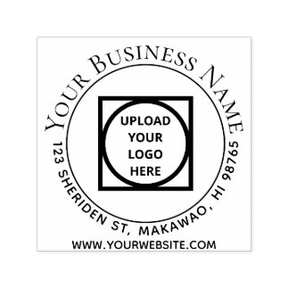 Self Inking Round Business Address Stamp With Logo