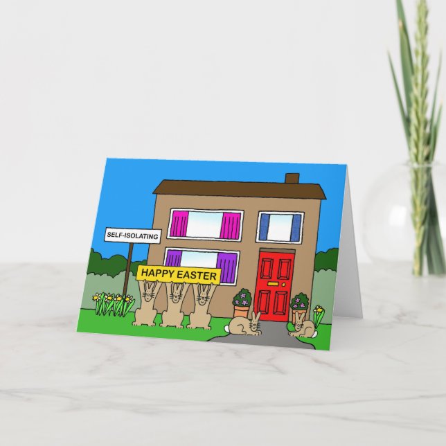 Self-isolation Happy Easter Cartoon Bunnies Card (Front)