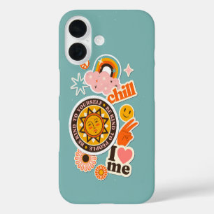 Self Love & Chill – Groovy Retro Sticker iPhone 16 Case