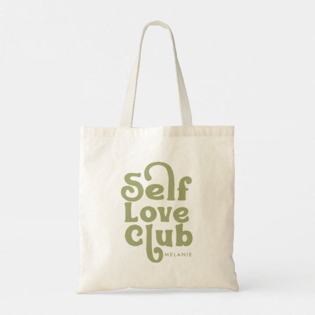 Self Love Clud green typography monogram Tote Bag (Back)